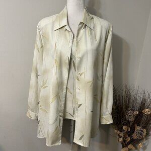 Vtg Nygard Collection Women 2pc Tank & Tunic Button Up Shirt Beige Leaves Sz 14